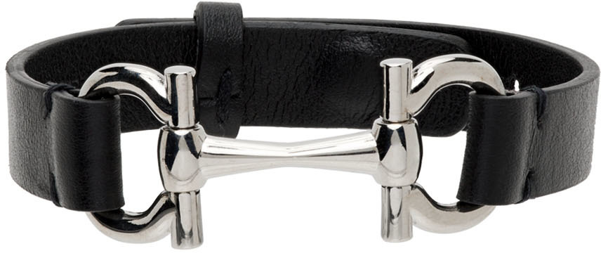 Salvatore Ferragamo Horsebit Detail Adjustable Bracelet In Black