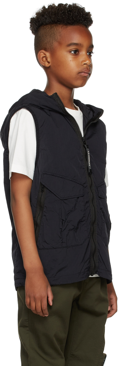 C.p. Company Kids Black Cr-l Goggle Vest In 888 Total Eclipse