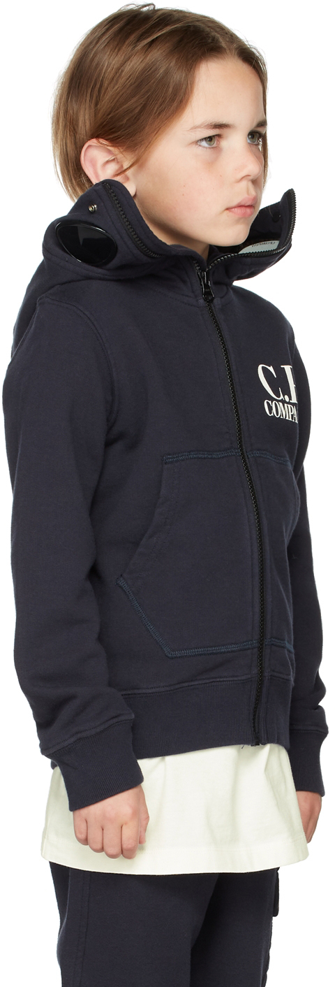 C.p. Company Kids Navy Split Goggle Hoodie In 888 Total Eclipse