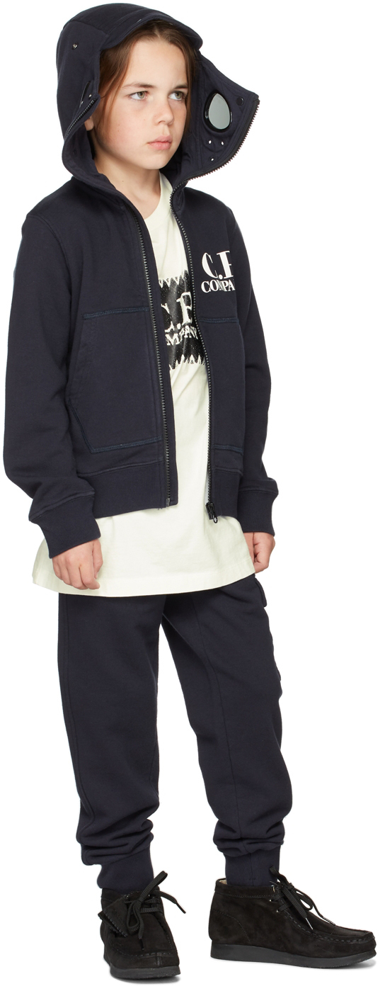 C.p. Company Kids Navy Split Goggle Hoodie In 888 Total Eclipse