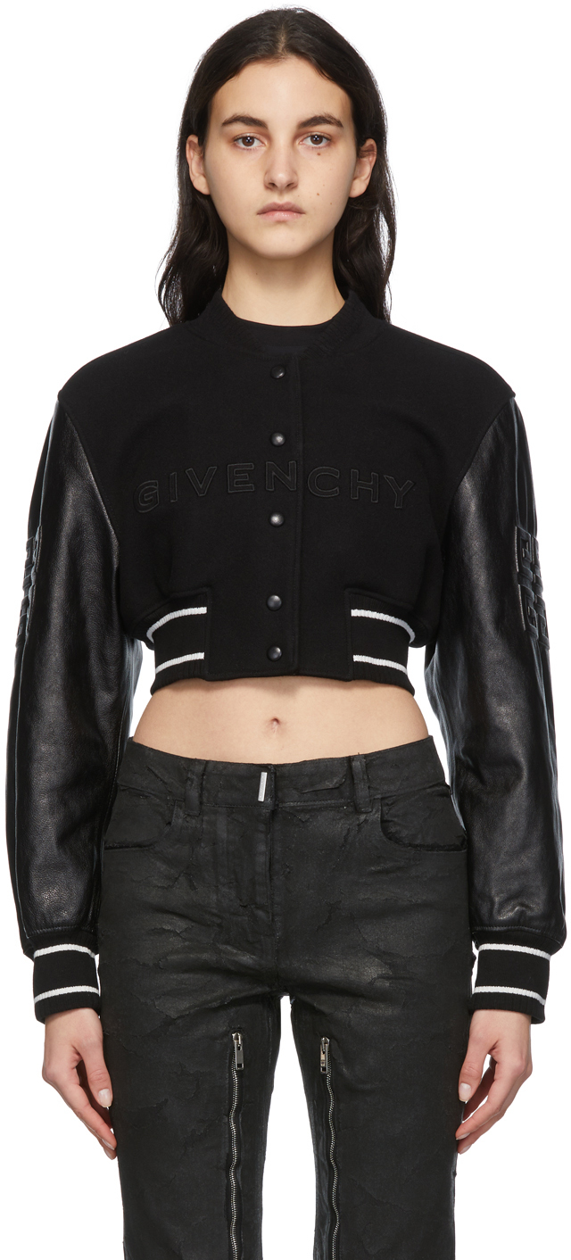 Givenchy: Black Cropped Varsity Jacket | SSENSE