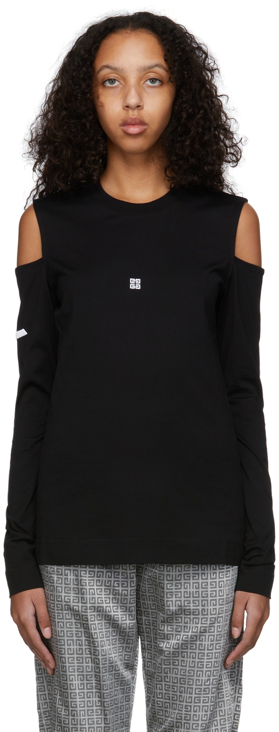 Givenchy Black Logo Cut-Out Long Sleeve T-Shirt