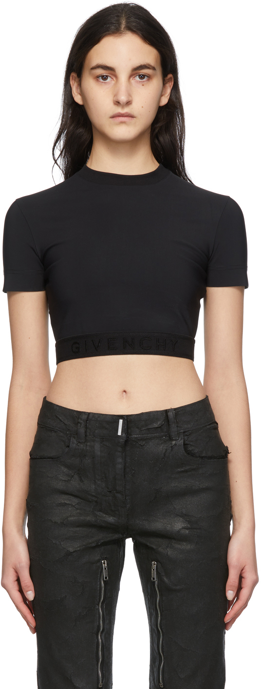 Givenchy: Black Cropped Logo T-Shirt | SSENSE