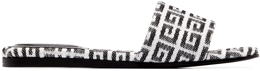 Givenchy White & Black 4G Jacquard Flat Sandals