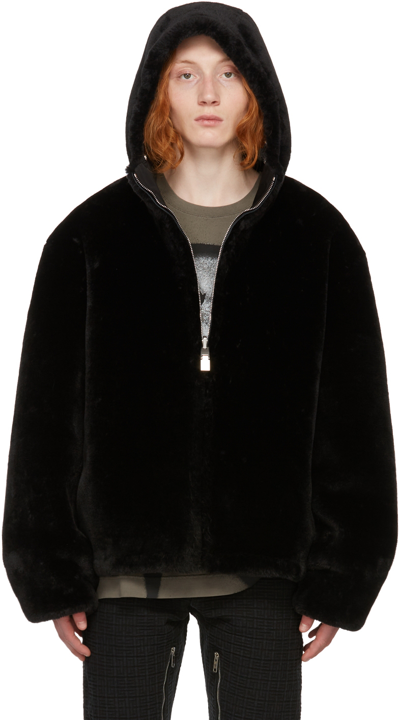 Black Faux-Fur Coat SSENSE Men Clothing Jackets Blazers 