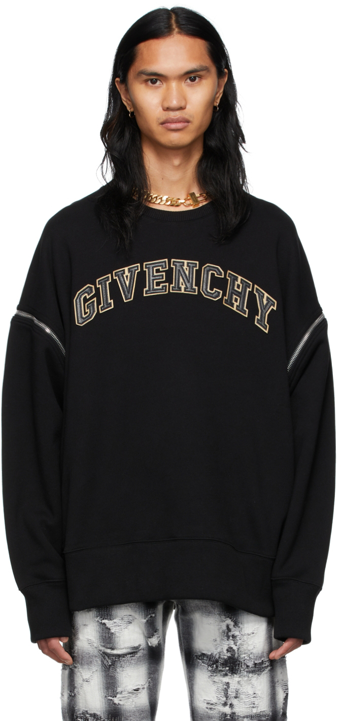 Givenchy Black Leather Letters Logo Sweatshirt