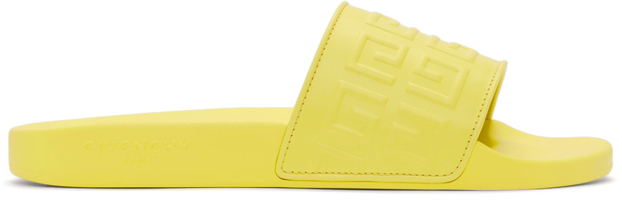 Givenchy: Yellow 4G Slide Sandals | SSENSE