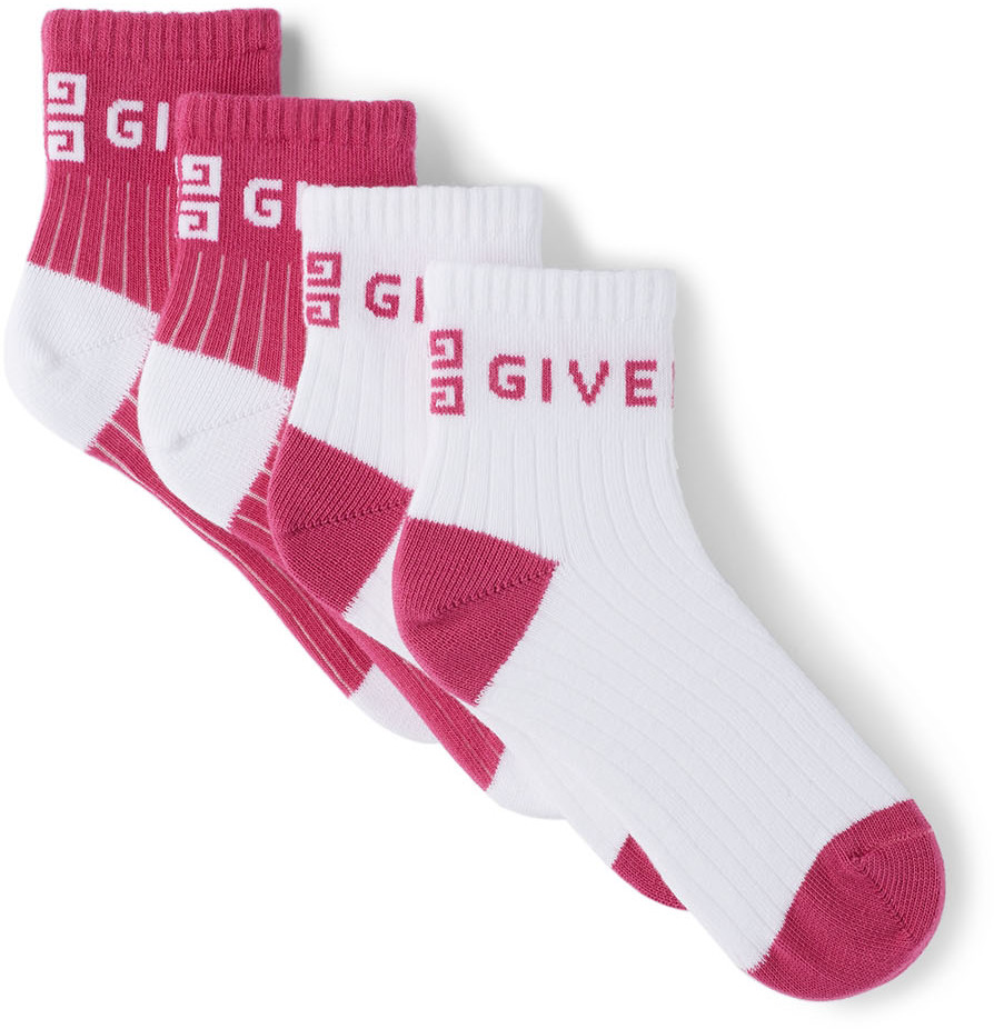 Kids Two-Pack Pink & White Two-Tone Logo Socks Ssense Abbigliamento Intimo Calze 