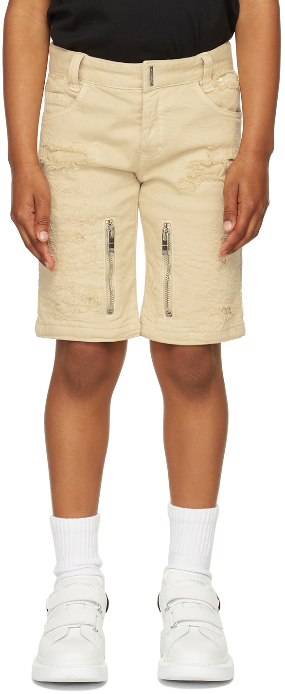 Givenchy Kids Beige Distressed Bermuda Shorts In 237 Stone