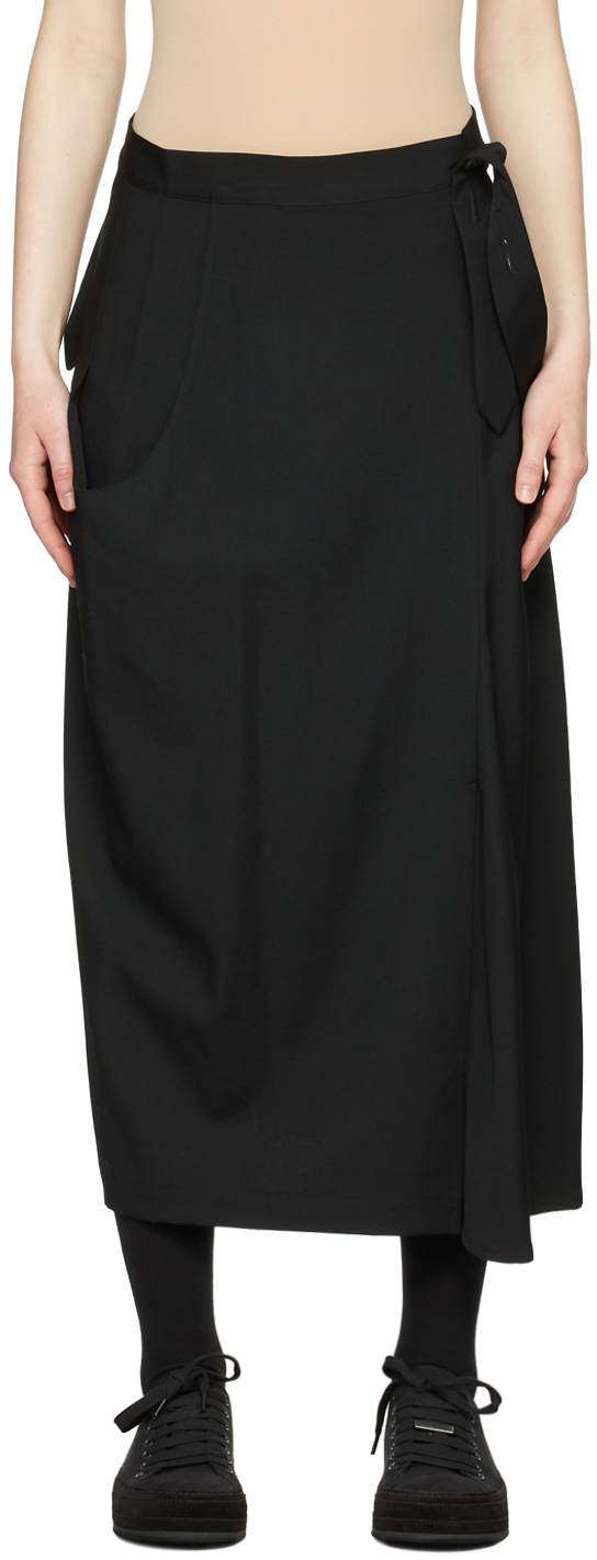 Regulation Yohji Yamamoto: Black Wool Midi Skirt | SSENSE