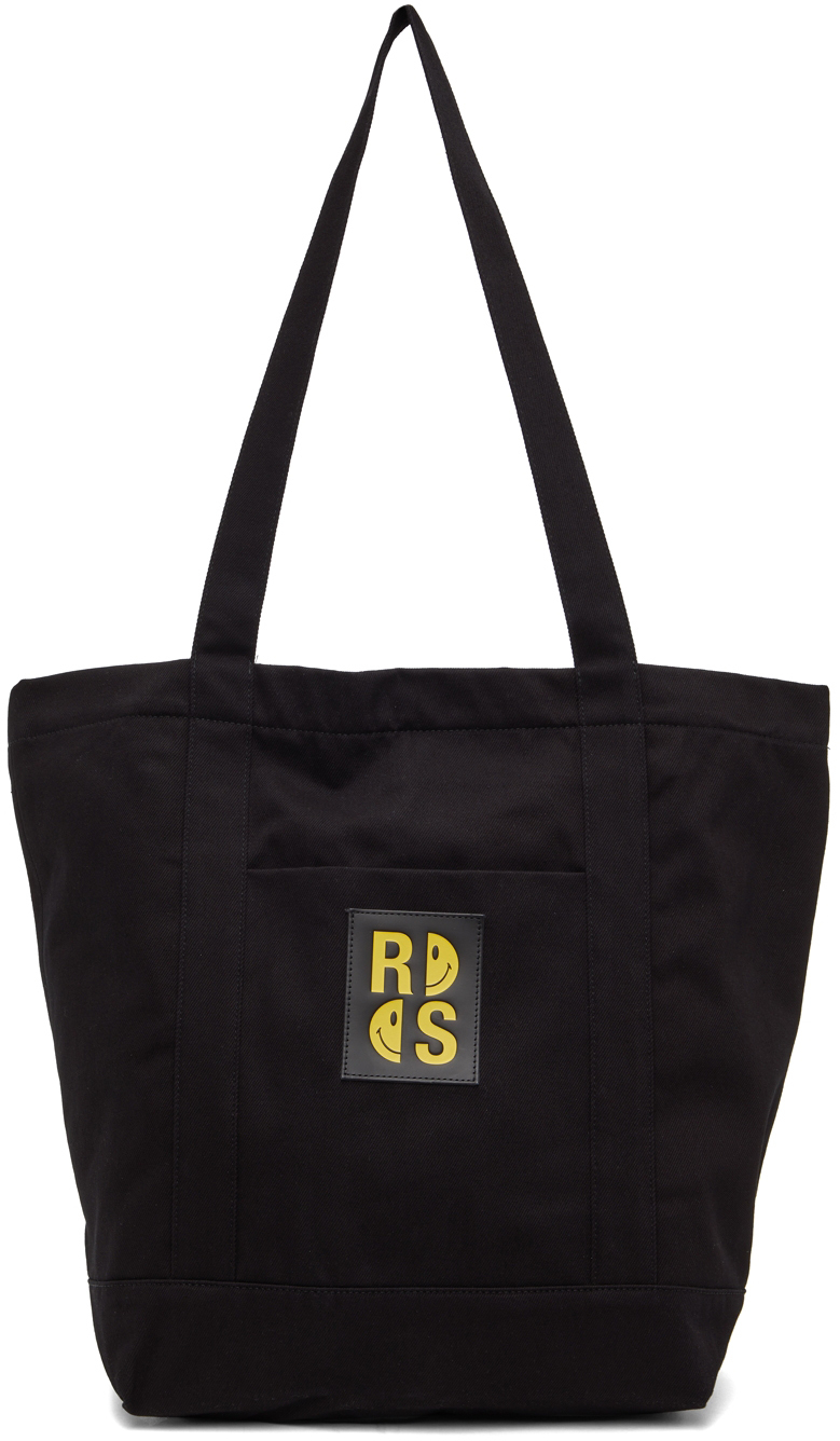 Raf Simons: Black Smiley Edition Denim Tote Bag | SSENSE Canada
