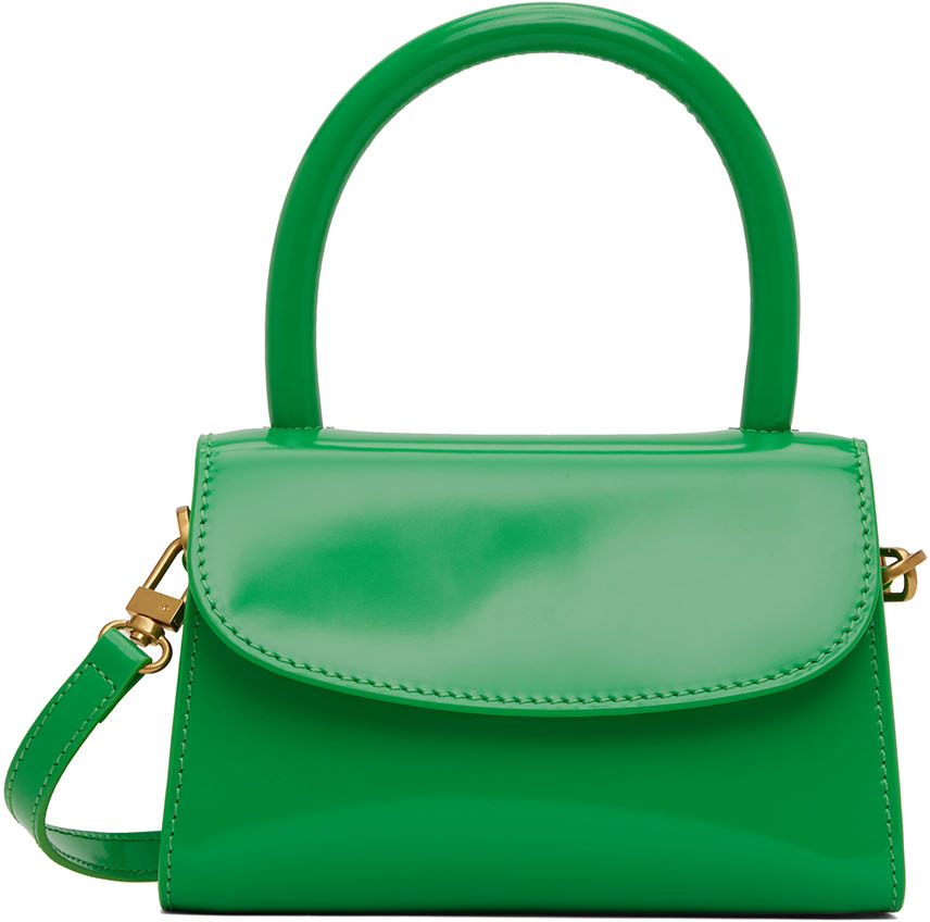 By Far Green Mini Leather Top Handle Bag In Super Green