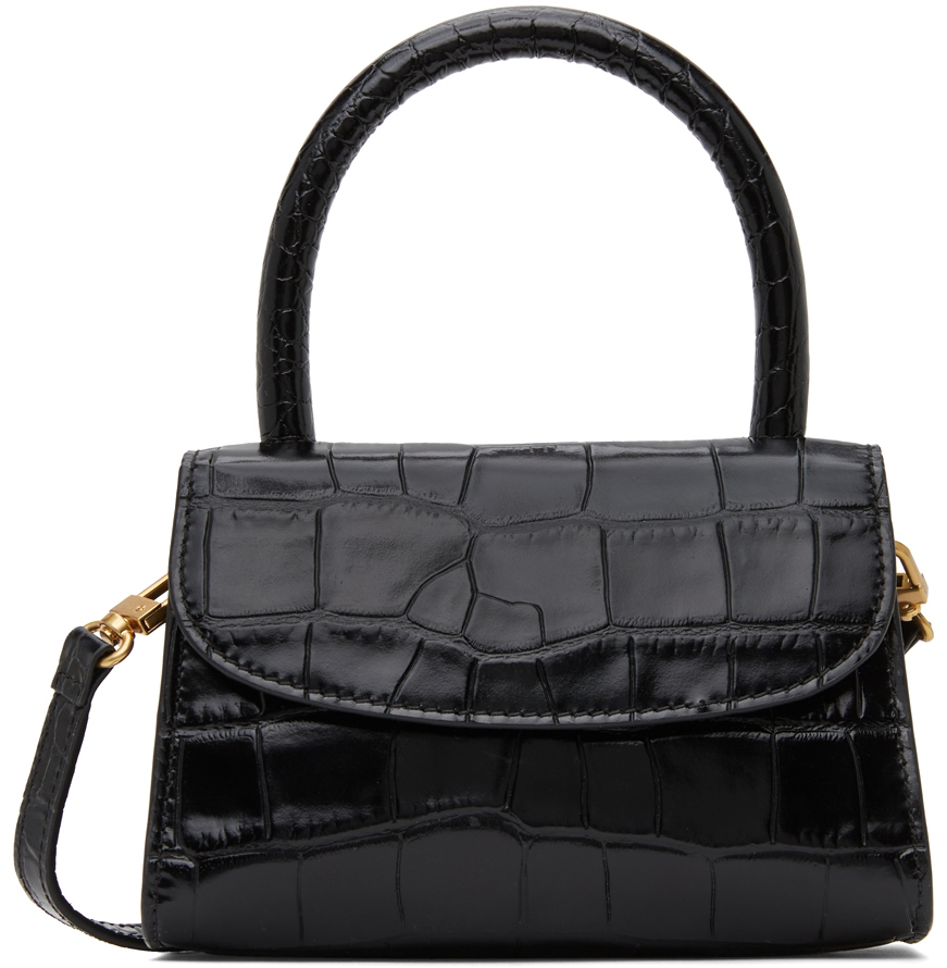 BY FAR: Black Mini Croco Shoulder Bag | SSENSE