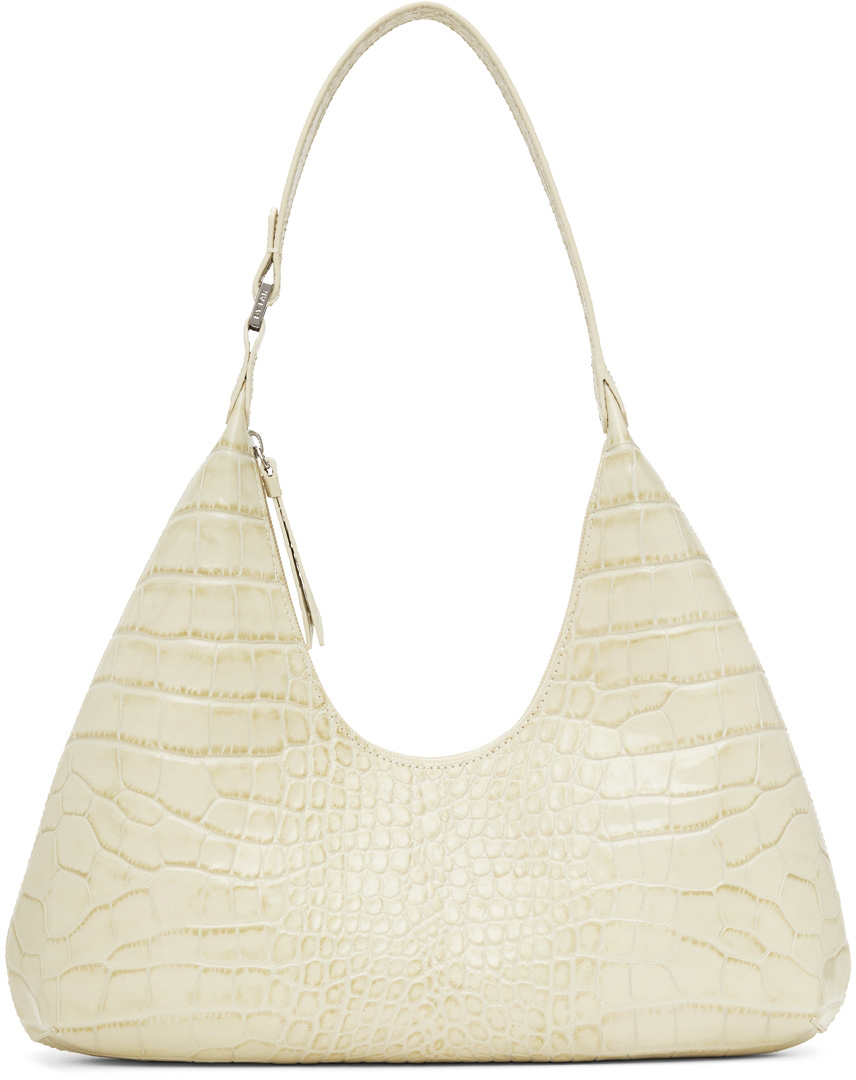 BY FAR: Off-White Croc Amber Shoulder Bag