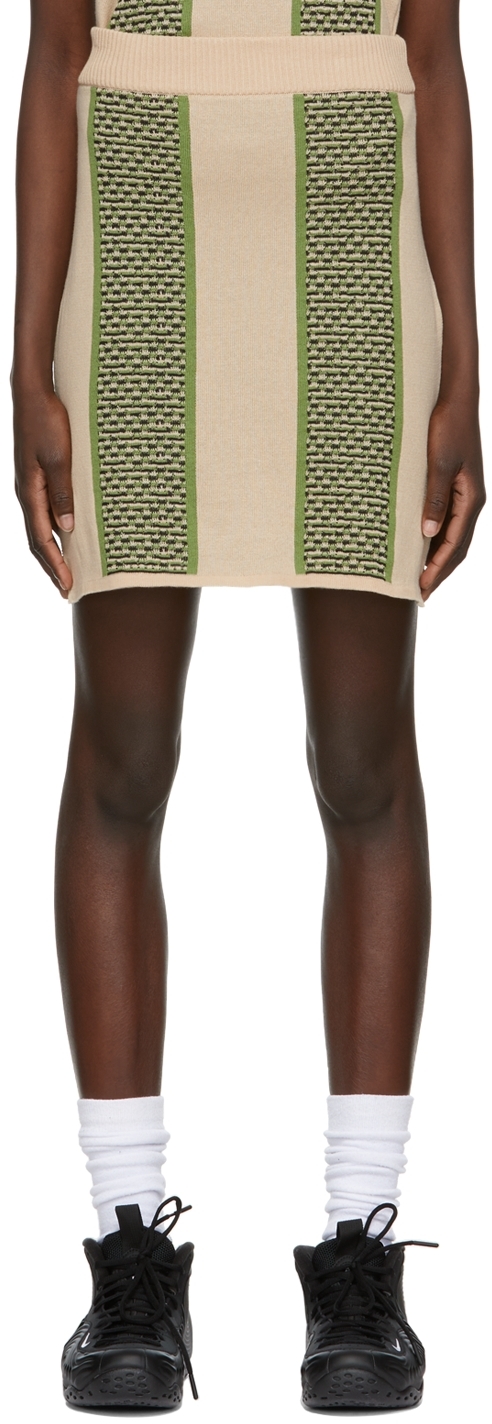 Ahluwalia Beige & Green Textured Knit Skirt
