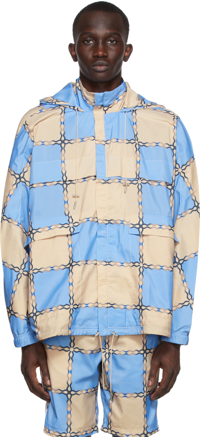 Blue & Beige Check Raincoat