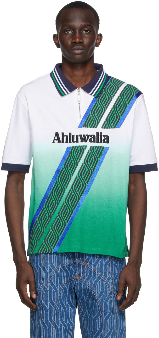 White & Green Football Polo