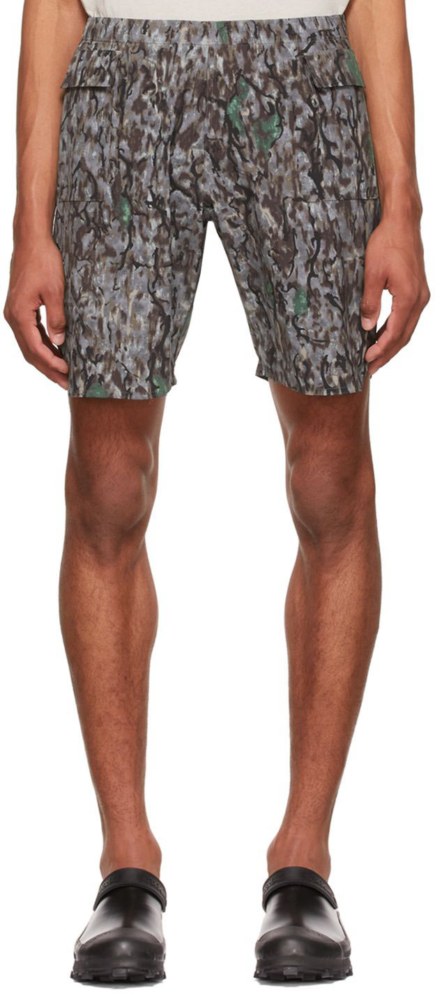 South2 West8 Gray Nylon Shorts In C-horn Camo