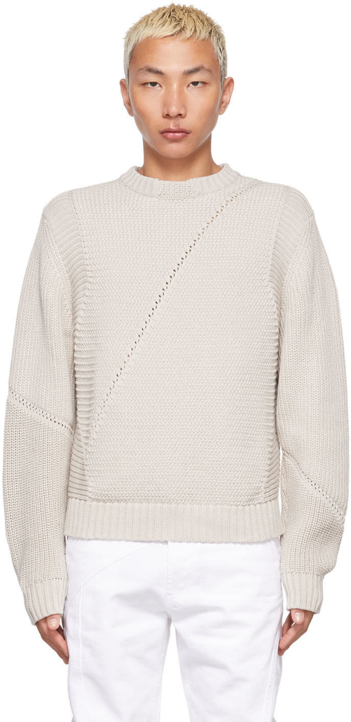 HELIOT EMIL Taupe Knit Multistructured Crewneck Sweater
