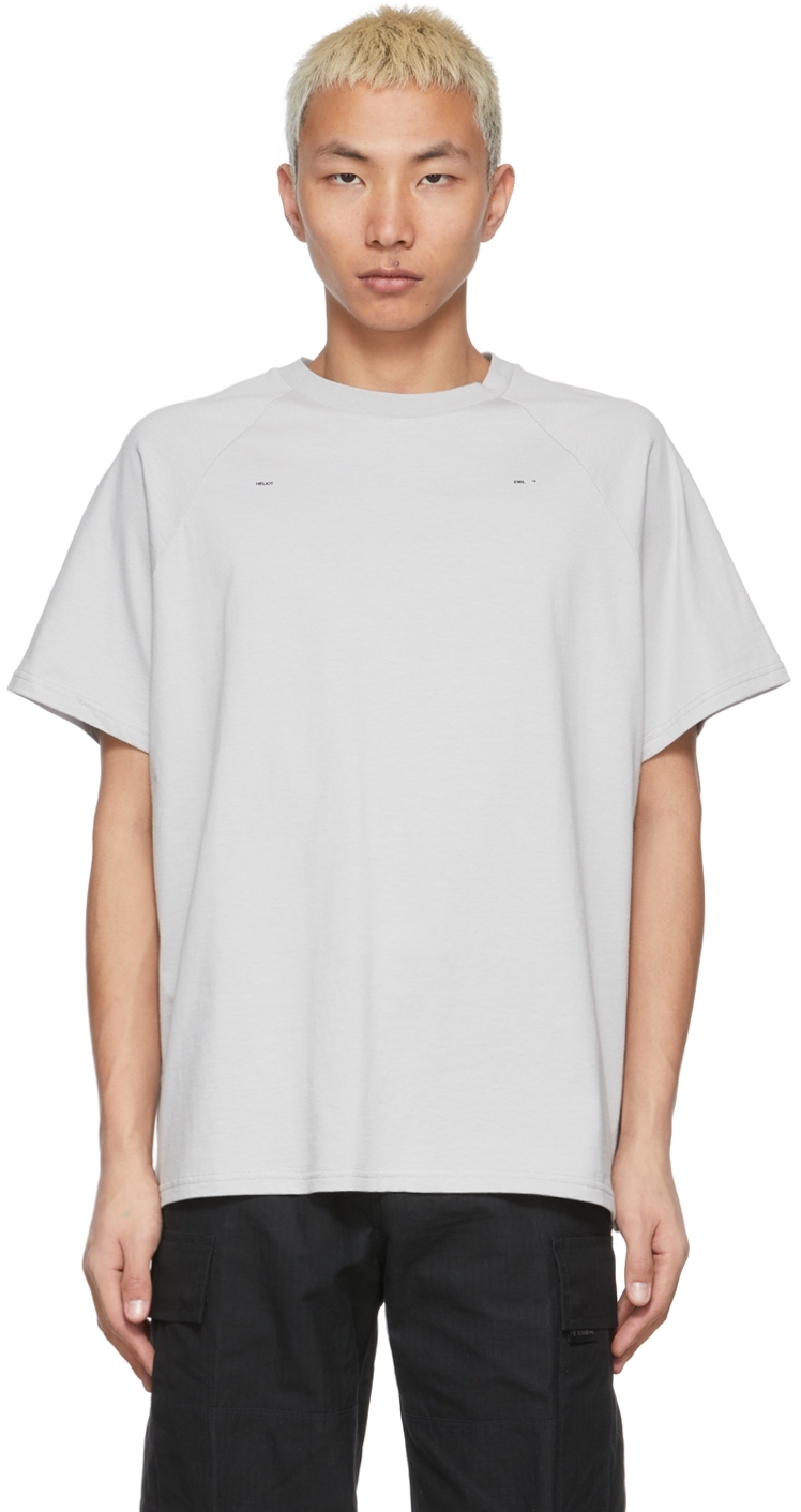 HELIOT EMIL: Grey Raglan Logo T-Shirt | SSENSE Canada