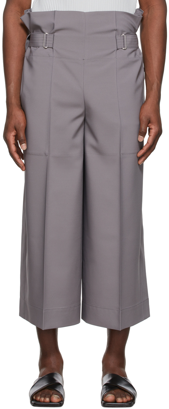 132 5. ISSEY MIYAKE Grey Tucked Trousers