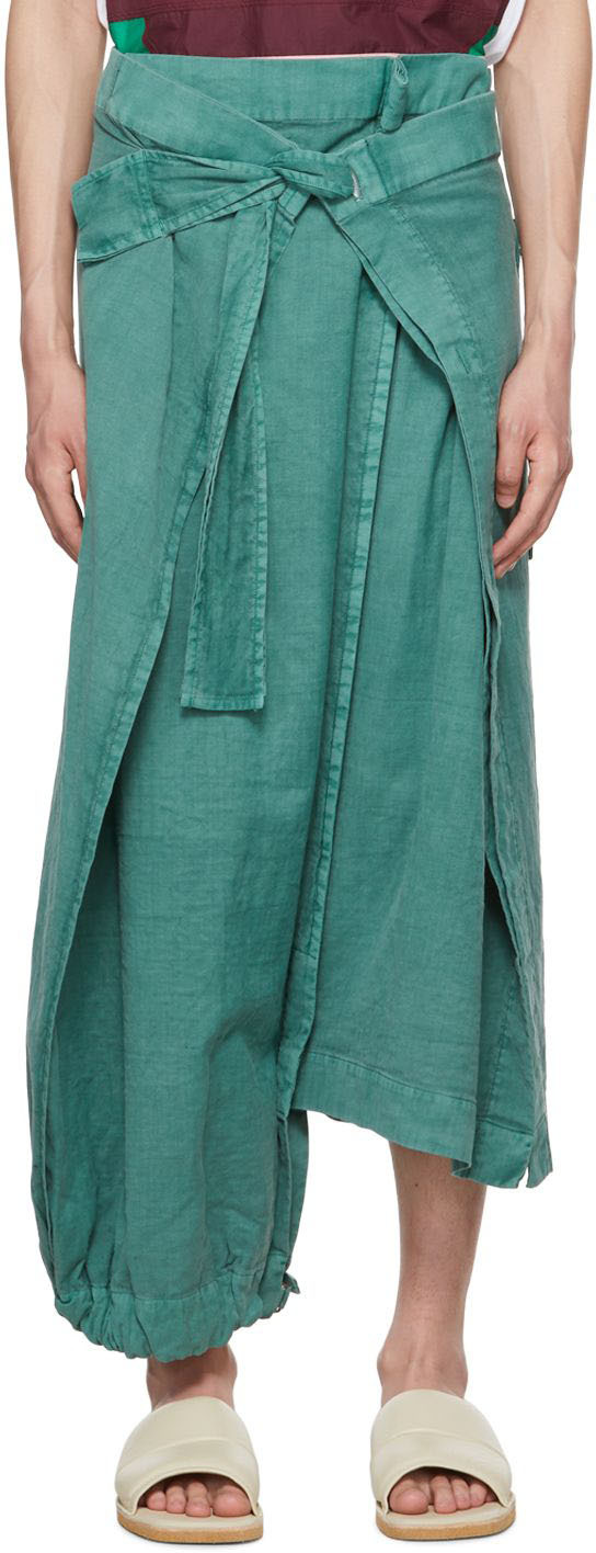 132 5. ISSEY MIYAKE Green Asymmetrical Trousers
