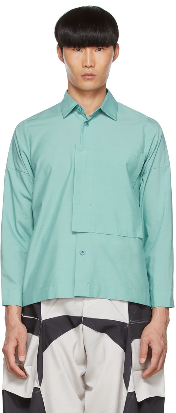 132 5. ISSEY MIYAKE Green Polyester Shirt
