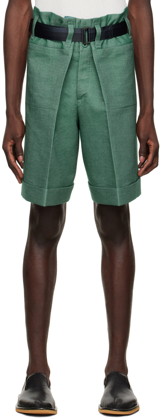 132 5. ISSEY MIYAKE Green Cotton Shorts