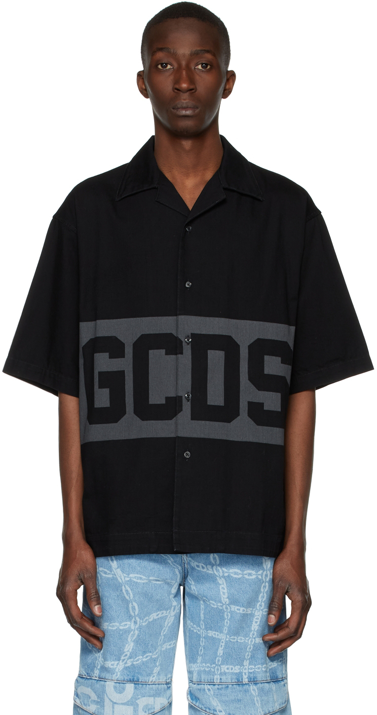 Black Denim Band Logo Bowling Shirt