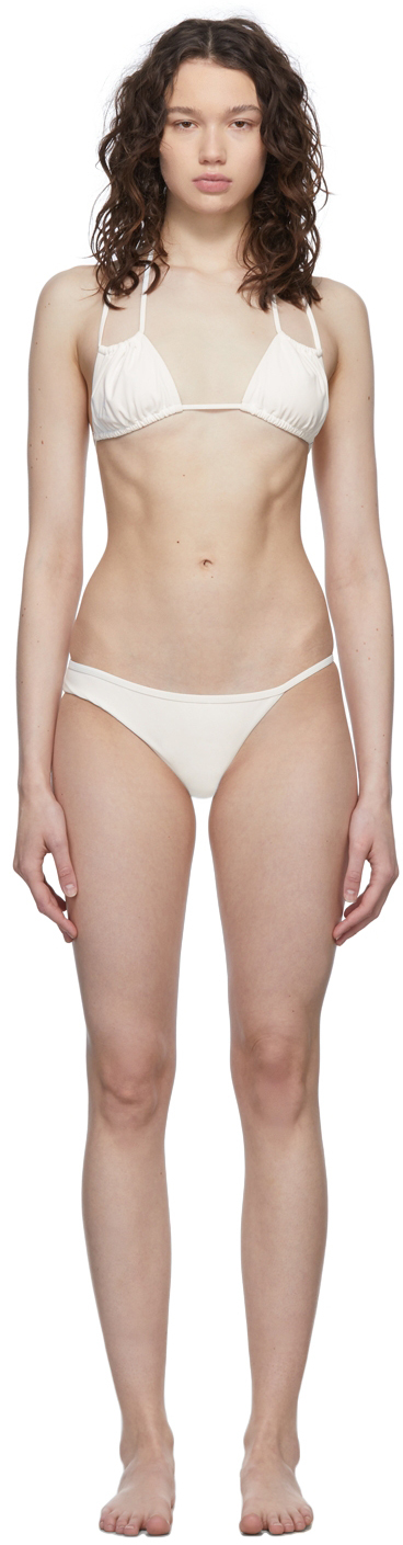 White Asymmetric Ruched Double Strap Bikini