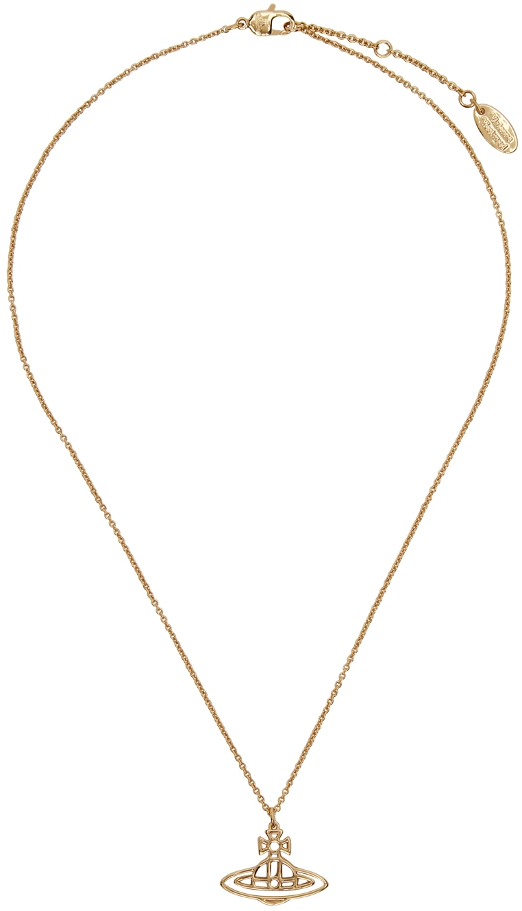 Vivienne Westwood: Gold Thin Lines Short Flat Orb Necklace | SSENSE Canada