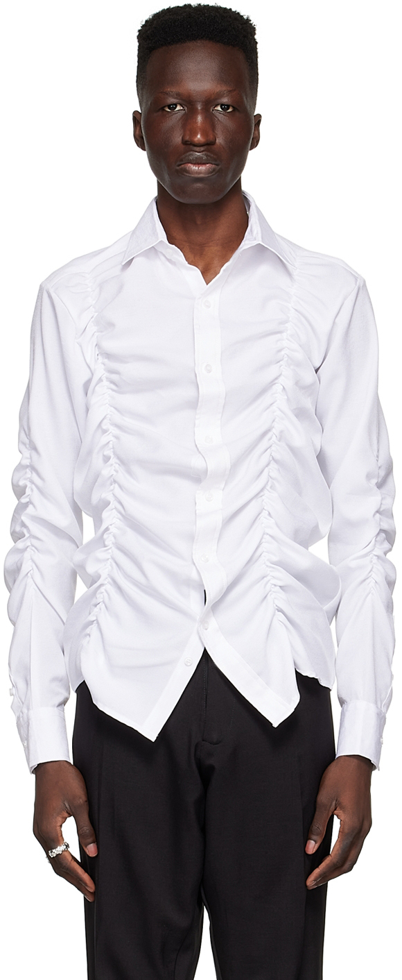 Tokyo James White Cotton Ruched Shirt | Smart Closet