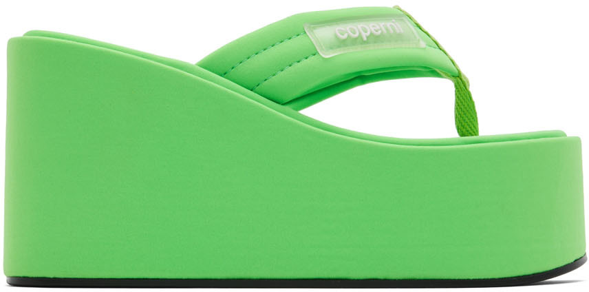 Coperni SSENSE Exclusive Green Branded Wedge Sandals