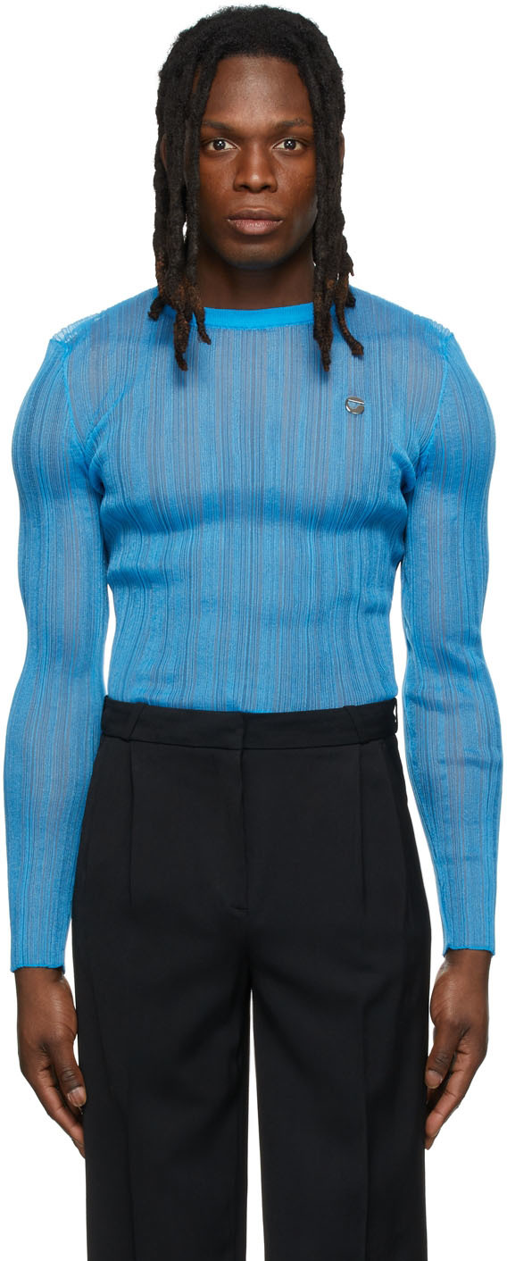 Coperni SSENSE Exclusive Blue Sheer Long Sleeve T-Shirt