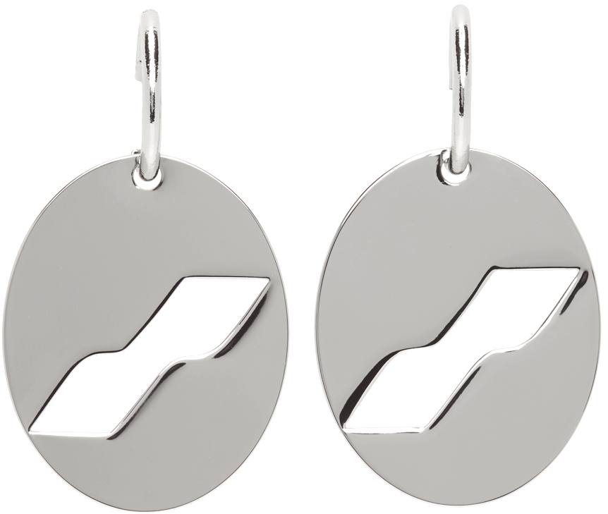 We11done Silver Logo Motif Earrings
