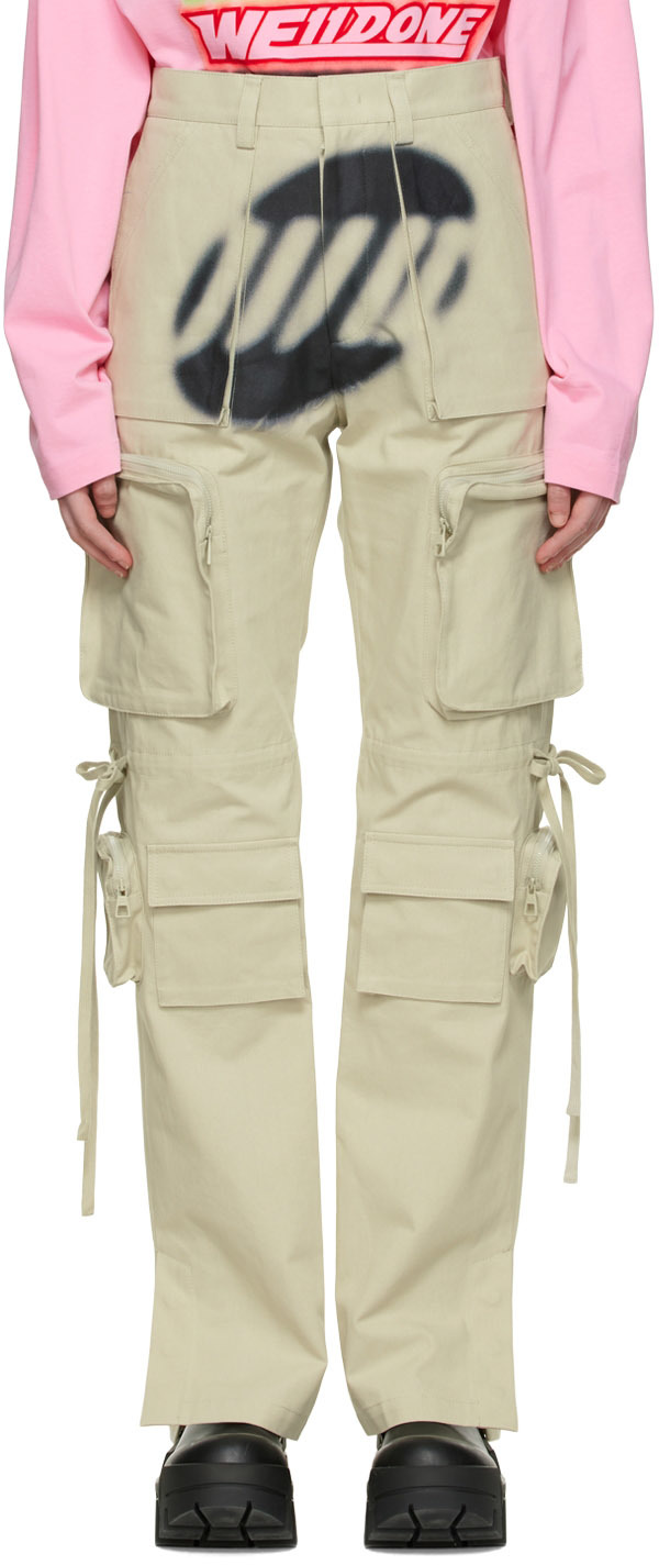 We11 Done Beige Cotton Cargo Trousers ModeSens