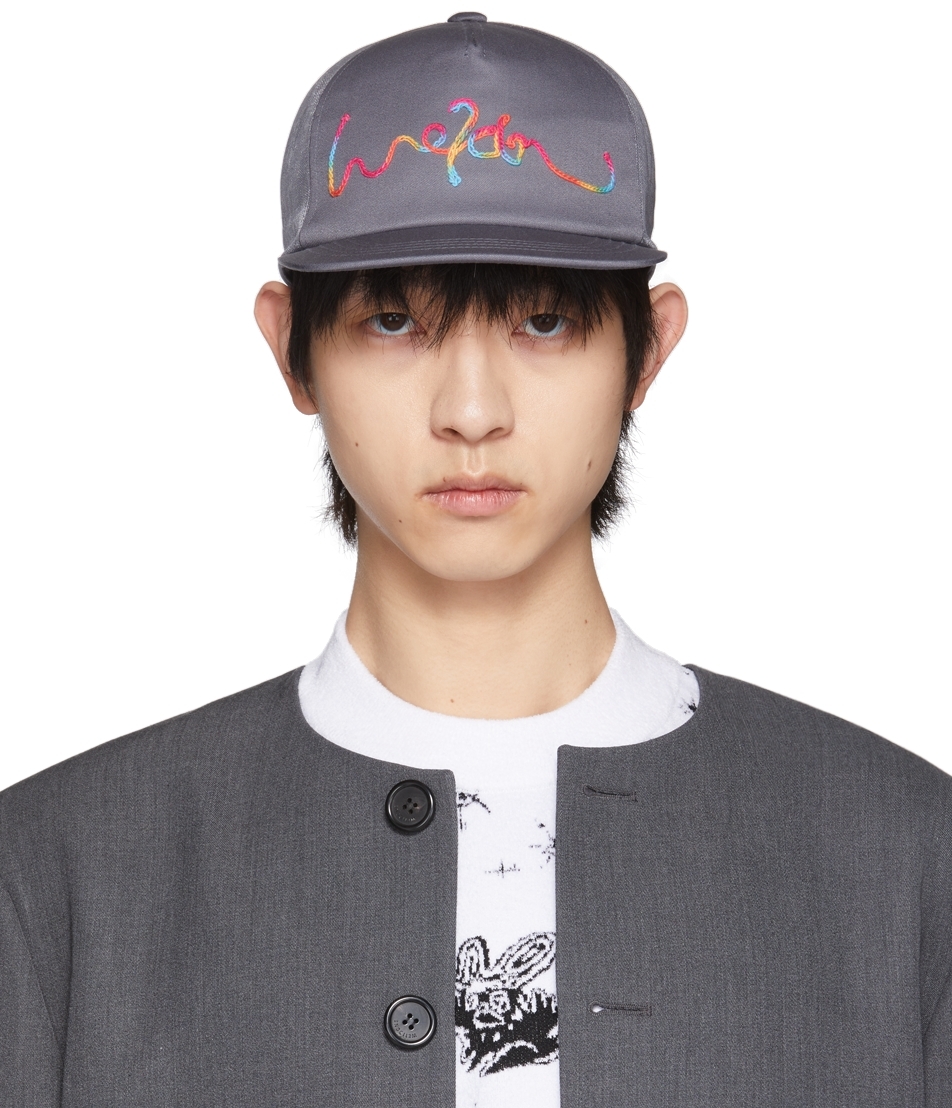 Grey Mesh Logo Embroidery Cap by We11done on Sale