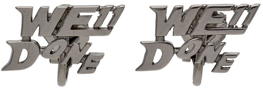We11done Gunmetal Graphic Logo Clip-On Earrings