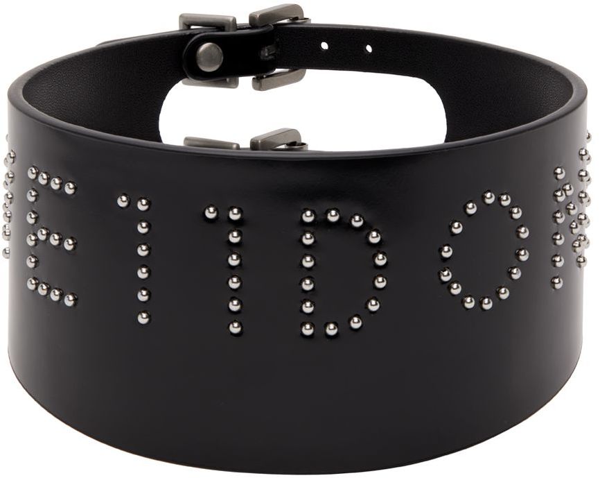 Black Wide Leather Logo Stud Choker