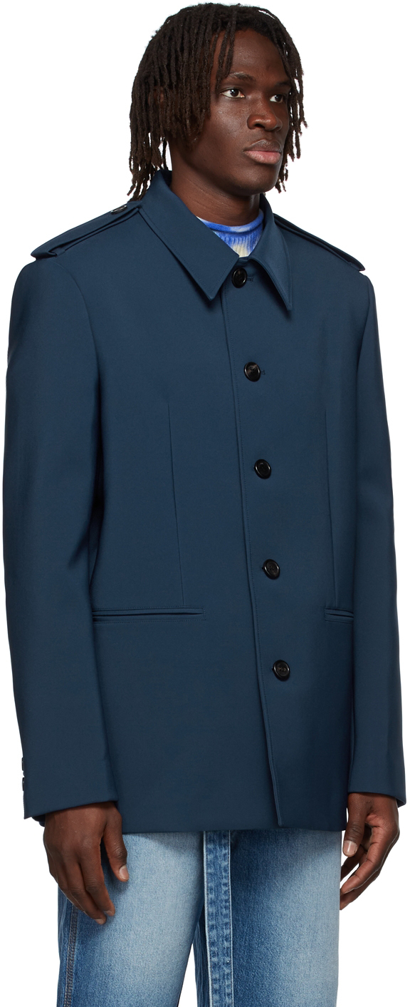 We11 Done Navy Regular Collar Jacket In Navy