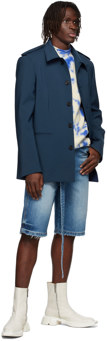 We11 Done Navy Regular Collar Jacket In Navy