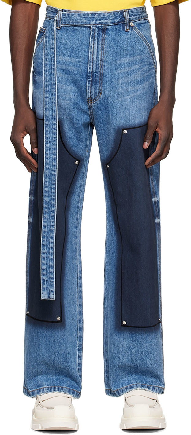 We11done: Blue Belted Jeans | SSENSE