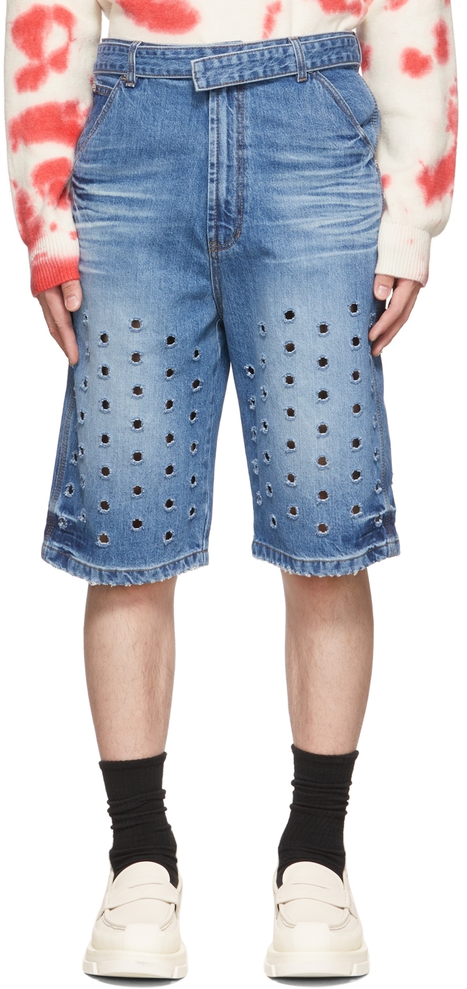 Blue Denim Cut-Out Shorts