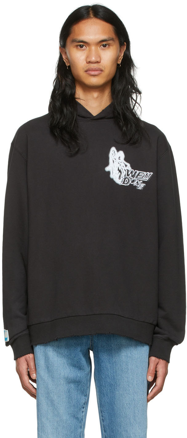 【関税込み】We11done ブラック コットン フーディ We11done Cotton Hoodie | Black | FARFETCH ID