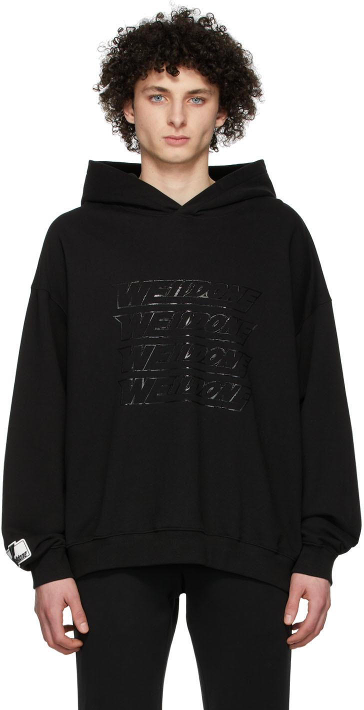 We11done: Black French Terry Hoodie | SSENSE