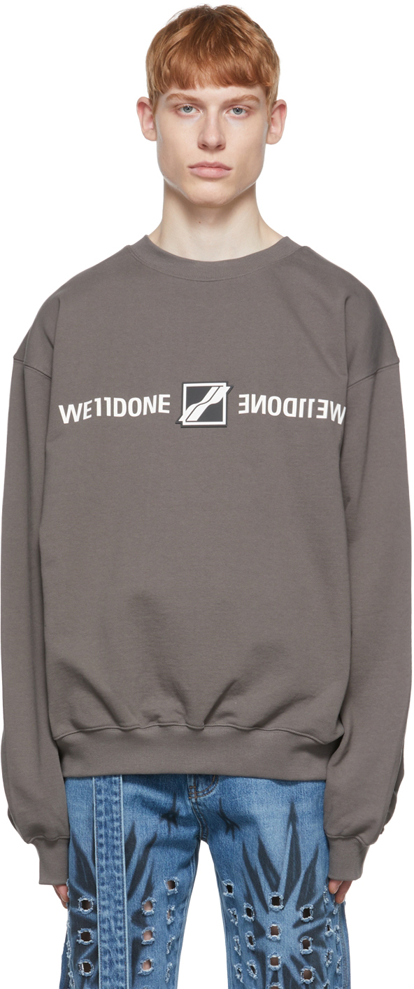 We11done Grey Patched Mirror Logo Sweatshirt