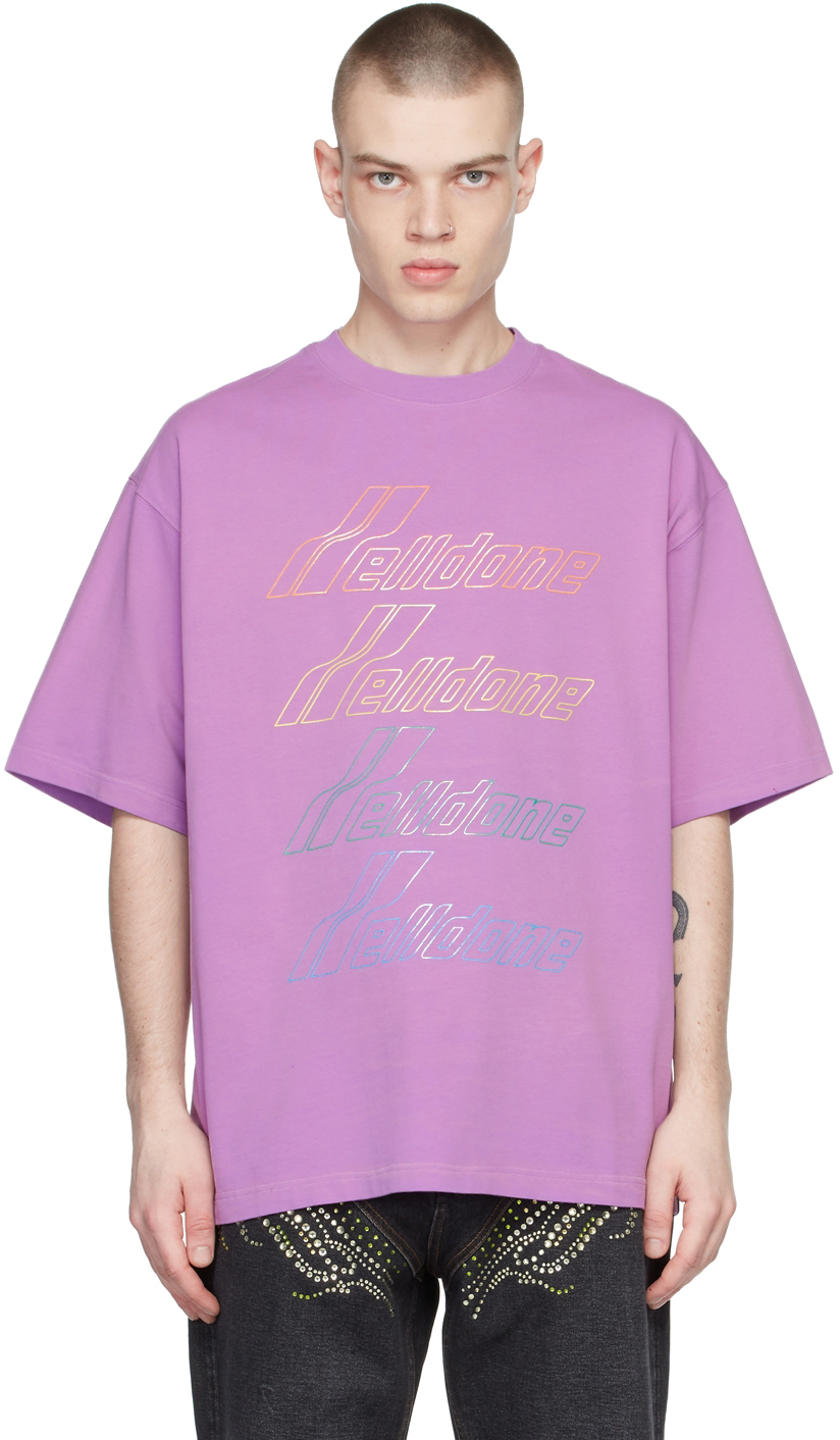 We11done Purple Iridescent Logo Bleached T-Shirt