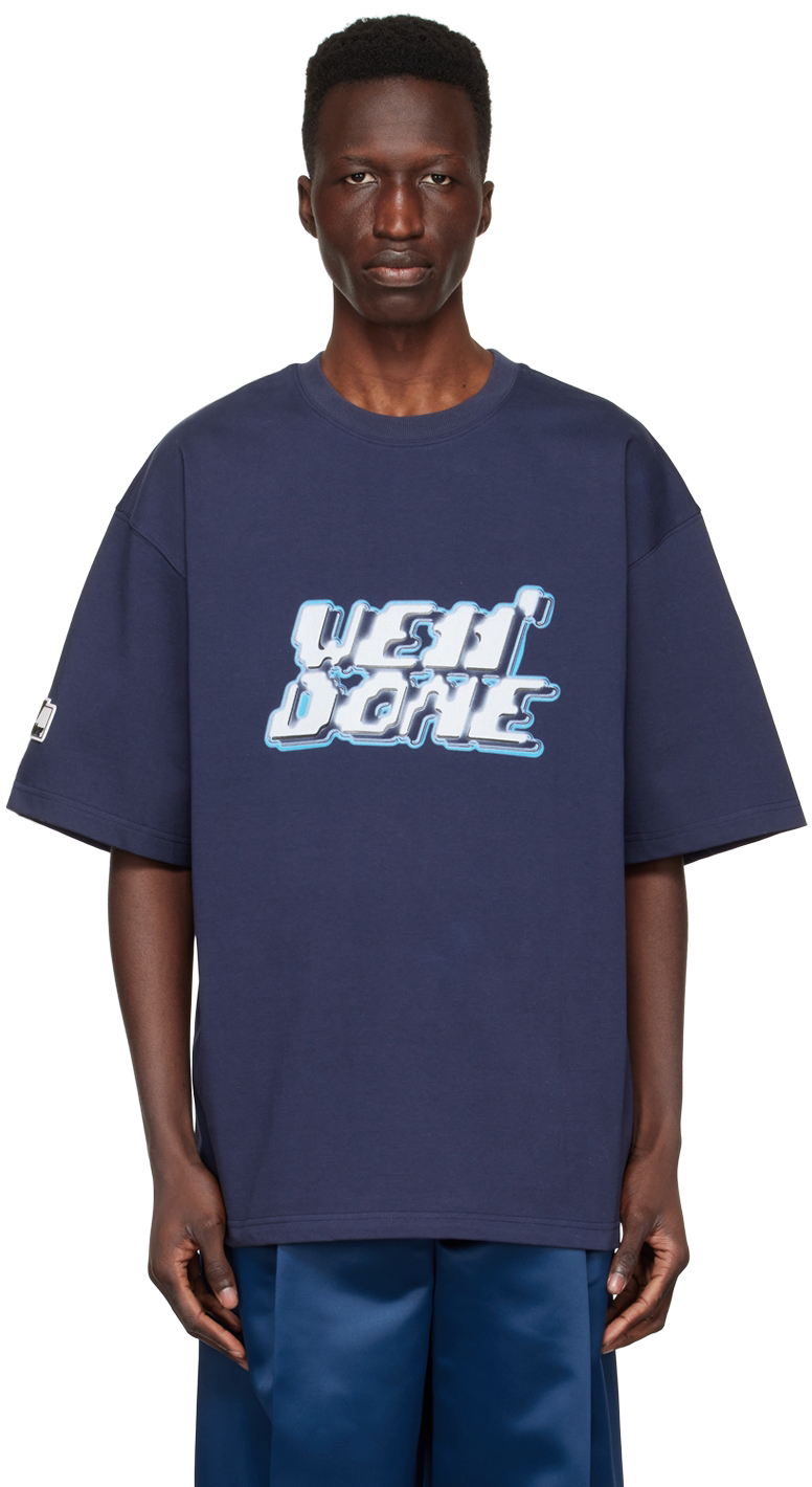 We11done: Navy Neon Sign T-Shirt | SSENSE
