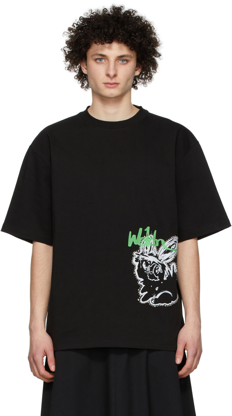 Eleven New York Black Cotton T-Shirt Emboidered