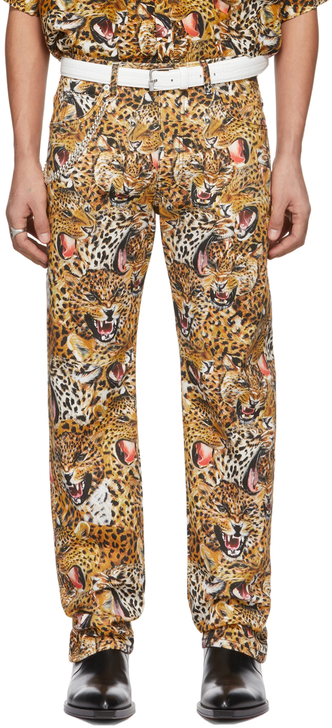 SSENSE Exclusive Beige Leopard Collage Jeans by LU'U DAN on Sale